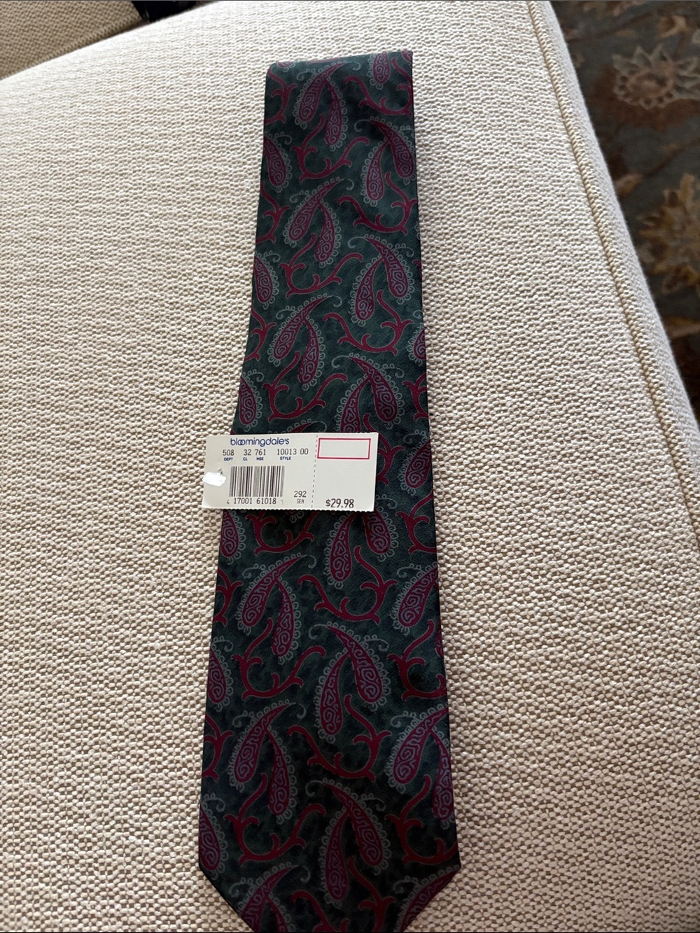 Paisley Silk Tie in Dark Green and Burgundy by Bloomingdale's